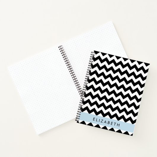 Zwart-wit Zigzag, Chevron Pattern, Jouw naam Notitieboek (Binnen)