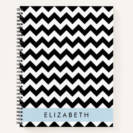 Zwart-wit Zigzag, Chevron Pattern, Jouw naam Notitieboek (Voorkant)