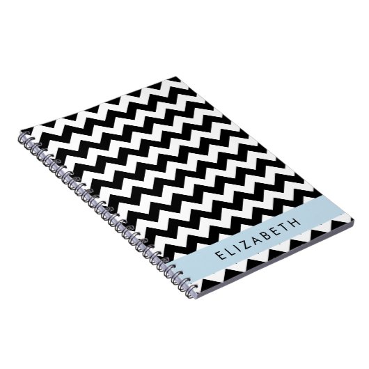 Zwart-wit Zigzag, Chevron Pattern, Jouw naam Notitieboek (Rechterzijde)
