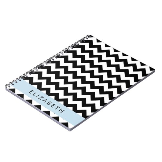 Zwart-wit Zigzag, Chevron Pattern, Jouw naam Notitieboek (Linkerzijde)