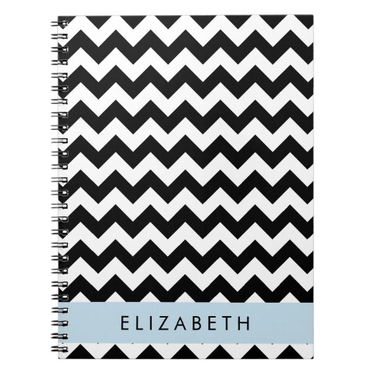 Zwart-wit Zigzag, Chevron Pattern, Jouw naam Notitieboek (Voorkant)