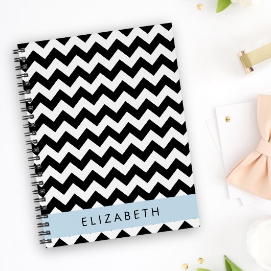 Zwart-wit Zigzag, Chevron Pattern, Jouw naam Notitieboek