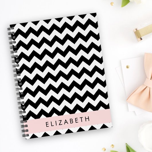 Zwart-wit Zigzag, Chevron Pattern, Jouw naam Notitieboek