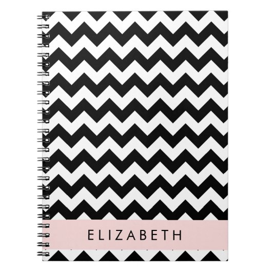 Zwart-wit Zigzag, Chevron Pattern, Jouw naam Notitieboek (Voorkant)