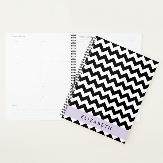 Zwart-wit Zigzag, Chevron Pattern, Jouw naam Planner (Display)