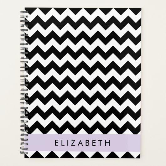 Zwart-wit Zigzag, Chevron Pattern, Jouw naam Planner (Voorkant)