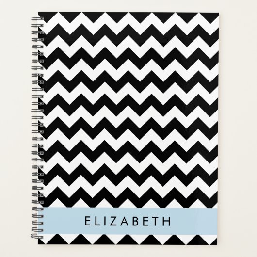 Zwart-wit Zigzag, Chevron Pattern, Jouw naam Planner (Voorkant)