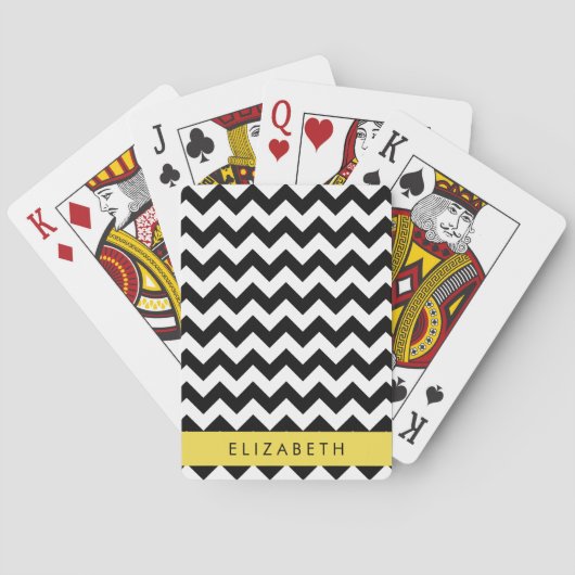 Zwart-wit Zigzag, Chevron Pattern, Jouw naam Pokerkaarten (Achterkant)