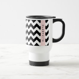Zwart-wit Zigzag, Chevron Pattern, Jouw naam Reisbeker
