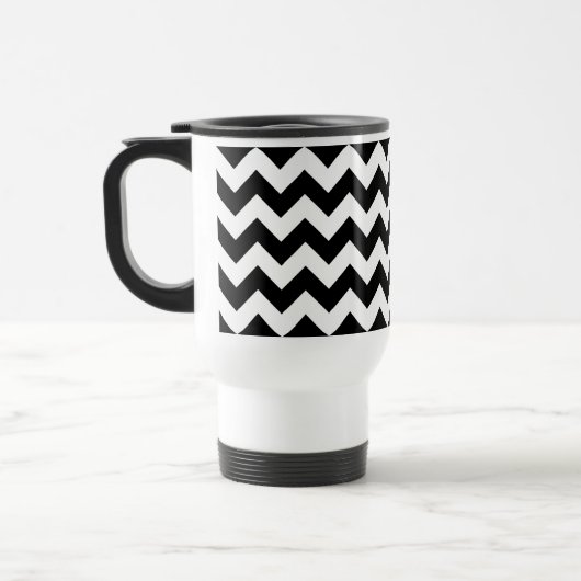 Zwart-wit Zigzag, Chevron Pattern, Jouw naam Reisbeker (Links)