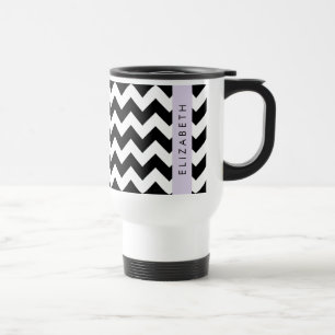 Zwart-wit Zigzag, Chevron Pattern, Jouw naam Reisbeker