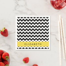 Zwart-wit Zigzag, Chevron Pattern, Jouw naam Servet