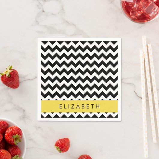 Zwart-wit Zigzag, Chevron Pattern, Jouw naam Servet (Insitu)