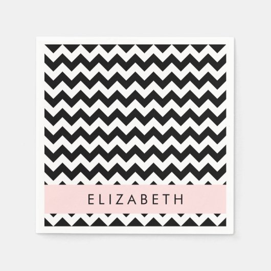 Zwart-wit Zigzag, Chevron Pattern, Jouw naam Servet (Voorkant)