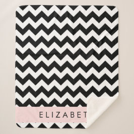 Zwart-wit Zigzag, Chevron Pattern, Jouw naam Sherpa Deken