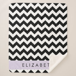 Zwart-wit Zigzag, Chevron Pattern, Jouw naam Sherpa Deken