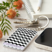 Zwart-wit Zigzag, Chevron Pattern, Jouw naam Sleutelhanger (Voorkant Rechts)