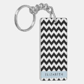 Zwart-wit Zigzag, Chevron Pattern, Jouw naam Sleutelhanger (Voorkant Links)