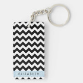 Zwart-wit Zigzag, Chevron Pattern, Jouw naam Sleutelhanger (achterkant)
