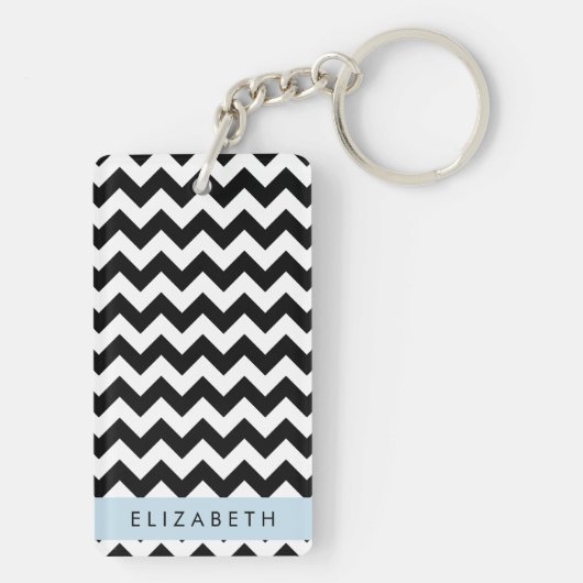 Zwart-wit Zigzag, Chevron Pattern, Jouw naam Sleutelhanger (achterkant)