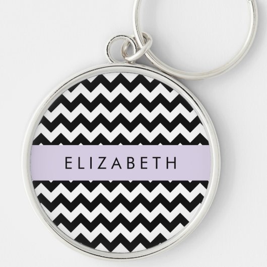 Zwart-wit Zigzag, Chevron Pattern, Jouw naam Sleutelhanger (Voorkant)