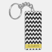Zwart-wit Zigzag, Chevron Pattern, Jouw naam Sleutelhanger (Voorkant Links)