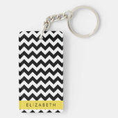 Zwart-wit Zigzag, Chevron Pattern, Jouw naam Sleutelhanger (achterkant)