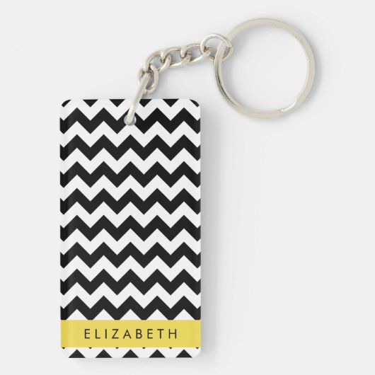 Zwart-wit Zigzag, Chevron Pattern, Jouw naam Sleutelhanger (achterkant)