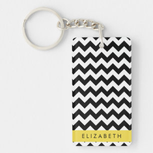 Zwart-wit Zigzag, Chevron Pattern, Jouw naam Sleutelhanger