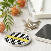 Zwart-wit Zigzag, Chevron Pattern, Jouw naam Sleutelhanger (Zijkant)