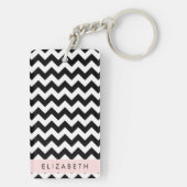 Zwart-wit Zigzag, Chevron Pattern, Jouw naam Sleutelhanger (achterkant)