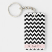 Zwart-wit Zigzag, Chevron Pattern, Jouw naam Sleutelhanger (Voorkant)