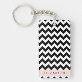 Zwart-wit Zigzag, Chevron Pattern, Jouw naam Sleutelhanger
