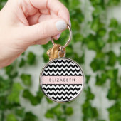 Zwart-wit Zigzag, Chevron Pattern, Jouw naam Sleutelhanger (Hand)