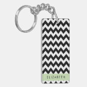 Zwart-wit Zigzag, Chevron Pattern, Jouw naam Sleutelhanger (Voorkant Links)
