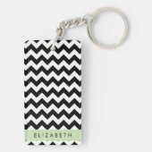 Zwart-wit Zigzag, Chevron Pattern, Jouw naam Sleutelhanger (achterkant)