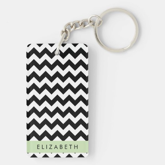 Zwart-wit Zigzag, Chevron Pattern, Jouw naam Sleutelhanger (achterkant)
