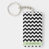 Zwart-wit Zigzag, Chevron Pattern, Jouw naam Sleutelhanger (Voorkant)