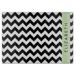 Zwart-wit Zigzag, Chevron Pattern, Jouw naam Snijplank