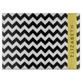 Zwart-wit Zigzag, Chevron Pattern, Jouw naam Snijplank