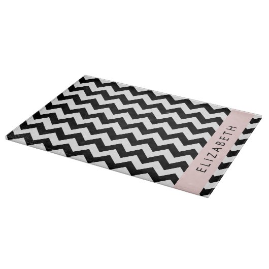 Zwart-wit Zigzag, Chevron Pattern, Jouw naam Snijplank (Hoek)