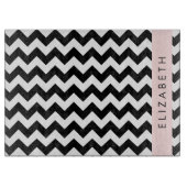 Zwart-wit Zigzag, Chevron Pattern, Jouw naam Snijplank (Voorkant)