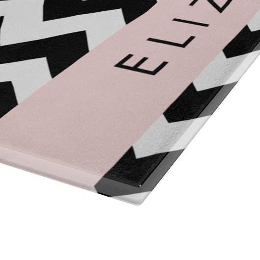 Zwart-wit Zigzag, Chevron Pattern, Jouw naam Snijplank (Hoek)