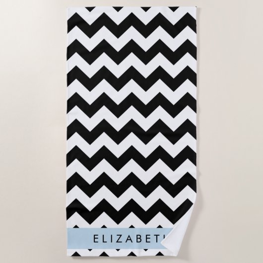Zwart-wit Zigzag, Chevron Pattern, Jouw naam Strandlaken (Voorkant)