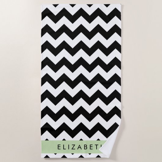 Zwart-wit Zigzag, Chevron Pattern, Jouw naam Strandlaken (Voorkant)