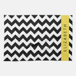 Zwart-wit Zigzag, Chevron Pattern, Jouw naam Theedoek