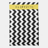 Zwart-wit Zigzag, Chevron Pattern, Jouw naam Theedoek (Verticaal)