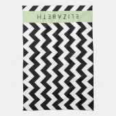 Zwart-wit Zigzag, Chevron Pattern, Jouw naam Theedoek (Verticaal)