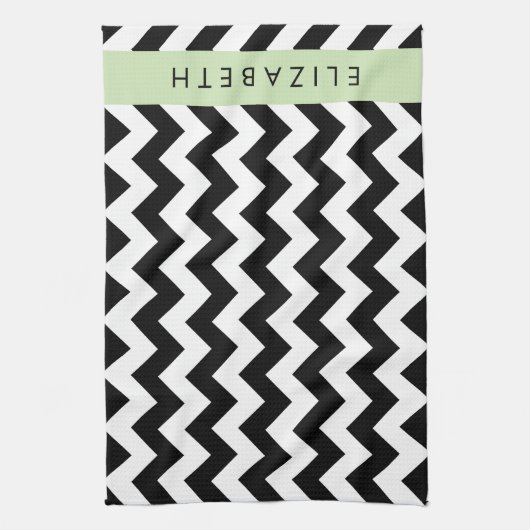 Zwart-wit Zigzag, Chevron Pattern, Jouw naam Theedoek (Verticaal)