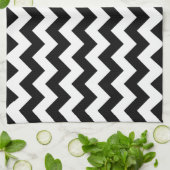 Zwart-wit Zigzag, Chevron Pattern, Jouw naam Theedoek (Gevouwen)